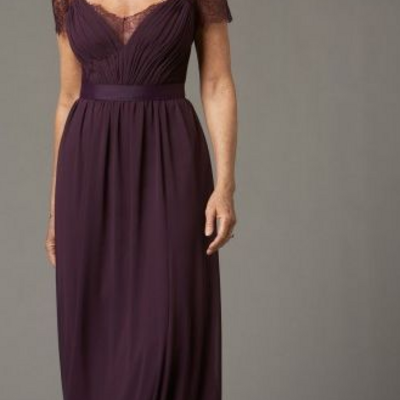 Simple wine red chiffon mother of bride/ groom dress with lace