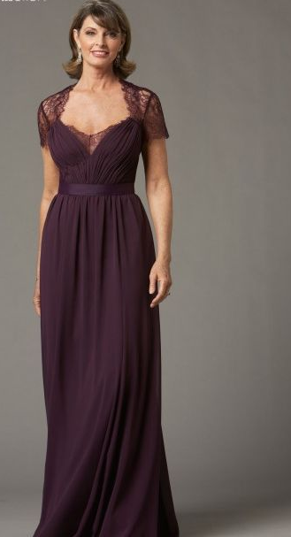 Simple Wine Red Chiffon Mother of Bride/ Groom Dress With Lace