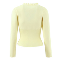 Lace round neck long sleeve single breasted elastic waist tie cardigan sweater - Thumbnail 3