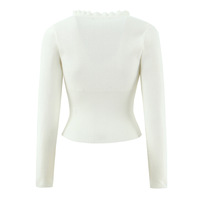 Lace round neck long sleeve single breasted elastic waist tie cardigan sweater - Thumbnail 4