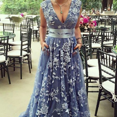 Simple a line mother of bride/ groom dress with lace appliques prom dress