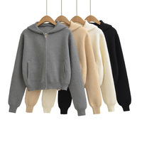 Slouchy Hooded Zipper Long Sleeve Cardigan - Thumbnail 1