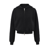 Slouchy Hooded Zipper Long Sleeve Cardigan - Thumbnail 4