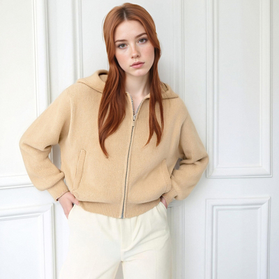 Slouchy hooded zipper long sleeve cardigan