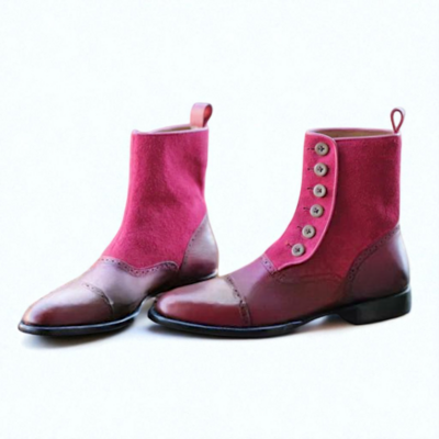 Crafted Leather Classic Men Genuine Leather Suede Ankle High Button Dress Boot