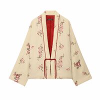 Fashionable flower embroidered V-neck long-sleeved cotton jacket - Thumbnail 1