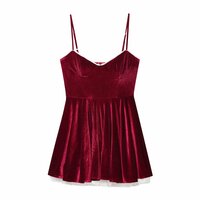 Autumn and winter fashionable velvet mini short suspender dress - Thumbnail 2