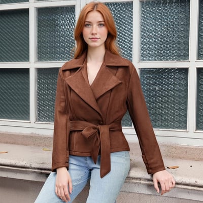 Fashionable suit collar deerskin double-breasted jacket - Thumbnail 4