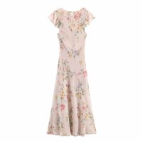 Fashionable slim floral midi dress - Thumbnail 1