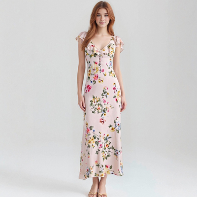 Fashionable slim floral midi dress