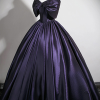 Purple Satin Long Prom Dress, Elegant Off the Shoulder Formal Dress - Thumbnail 1