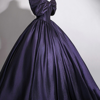 Purple Satin Long Prom Dress, Elegant Off the Shoulder Formal Dress - Thumbnail 2