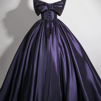 Purple Satin Long Prom Dress, Elegant Off the Shoulder Formal Dress - Thumbnail 3