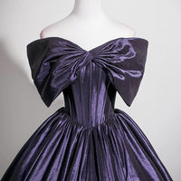 Purple Satin Long Prom Dress, Elegant Off the Shoulder Formal Dress - Thumbnail 4