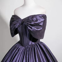 Purple Satin Long Prom Dress, Elegant Off the Shoulder Formal Dress - Thumbnail 5