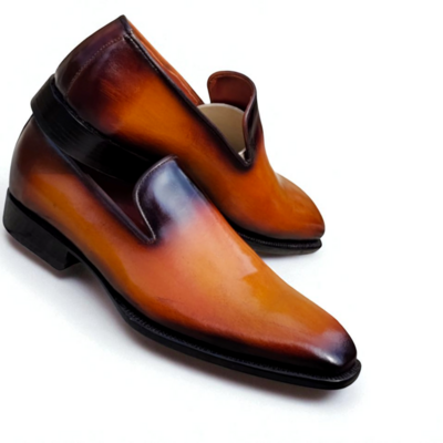 Crafted leather classic men brown black shaded leather loafers dress shoes - Thumbnail 1