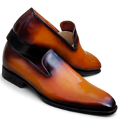 Crafted Leather Classic Men Brown Black Shaded Leather Loafers Dress Shoes - Thumbnail 4