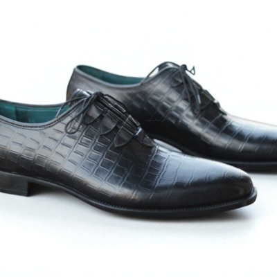 Crafted leather classic men black crocodile leather lace up dress shoes - Thumbnail 2