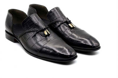 Crafted Leather Classic Black Crocodile Leather Tassel Loafers Dress Shoes
