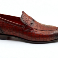 Crafted Leather Classic Brown Crocodile Leather Moccasin Loafers Dress Shoes - Thumbnail 1