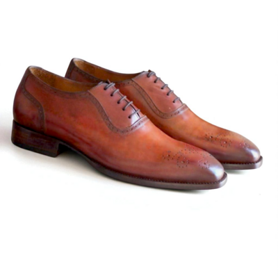 Crafted leather classic men brown leather oxford lace up dress shoes - Thumbnail 3