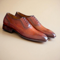 Crafted Leather Classic Men Brown Leather Oxford Lace up Dress Shoes - Thumbnail 3