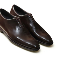 Crafted Leather Classic Men Wholecut Dark Brown Patina Leather Oxford Lace up Dress Shoes - Thumbnail 1