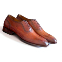 Crafted Leather Classic Men Brown Leather Oxford Lace up Dress Shoes - Thumbnail 4