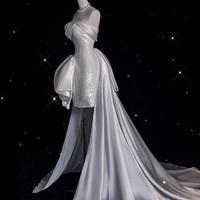 Sparkling Ivory Satin Prom Dress: Removable Sequin Train Prom  Dresses - Thumbnail 5