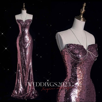 Glamorous Sequin Evening Gown - Halter Neck Design, Perfect for Formal Events, Purple Prom Dress, Long Prom Dress, Sparkly Prom Dresses