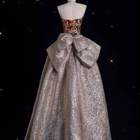 Elegant Off-Shoulder Glitter Evening Gown, Strapless Prom Dress, Sparkly A-Line Formal Dress, Luxury Party Gown, Dress for Special Occasions - Thumbnail 2