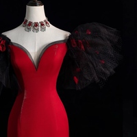 Charming Red Satin Short Sleeve Prom Dresses,Puff Sleeve Dress Sweetheart Gown ,Floor Length Formal Dress,Shiny Evening Party Dress - Thumbnail 3