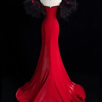 Charming Red Satin Short Sleeve Prom Dresses,Puff Sleeve Dress Sweetheart Gown ,Floor Length Formal Dress,Shiny Evening Party Dress - Thumbnail 1