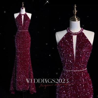 Elegant purple sequin evening gown,sparkly mermaid prom dress, luxury formal party dress - Thumbnail 5