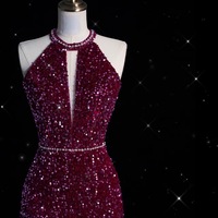Elegant Purple Sequin Evening Gown,Sparkly Mermaid Prom Dress, Luxury Formal Party Dress - Thumbnail 1