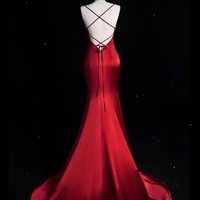 Red Prom Dress with Spaghetti Straps, Long Mermaid Prom Dress, Beaded Prom Dress, Formal Evening Dress, Bridal Dress - Thumbnail 1