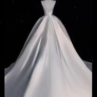 Custom Made Minimalist  A-Line Wedding Dress with Straps, Satin Bridal Gown, Elegant Modern Bride - Thumbnail 1