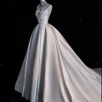Custom Made Minimalist  A-Line Wedding Dress with Straps, Satin Bridal Gown, Elegant Modern Bride - Thumbnail 3
