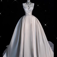 Custom Made Minimalist  A-Line Wedding Dress with Straps, Satin Bridal Gown, Elegant Modern Bride - Thumbnail 4