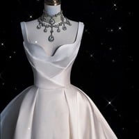 Custom Made Minimalist  A-Line Wedding Dress with Straps, Satin Bridal Gown, Elegant Modern Bride - Thumbnail 5