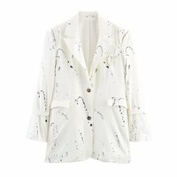Fashionable loose versatile ink-splashed print off-shoulder suit jacket - Thumbnail 1