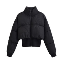 Fashionable black stand collar padded jacket - Thumbnail 1