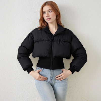 Fashionable black stand collar padded jacket