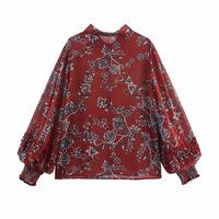 Oversized printed long-sleeved loose shirt top - Thumbnail 1
