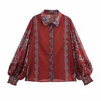 Oversized printed long-sleeved loose shirt top - Thumbnail 2