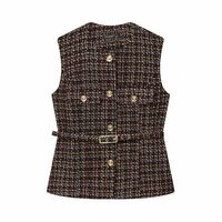 Stylish and simple belt-decorated textured vest - Thumbnail 1