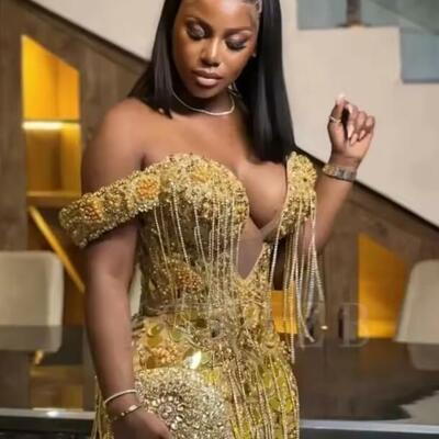 Short golden prom dresses luxury black girls off shoulder beaded tassel mini birthday cocktail party gowns homecoming customized
