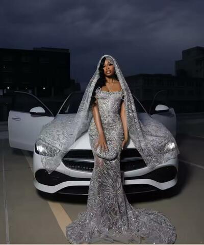 Sparkly Sequin Long Mermaid Prom Dresses Afrcian Girls Luxury Beading Evening Gowns For Birtyday Party Customized