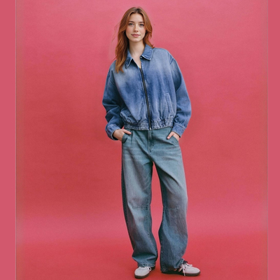 Stylish and versatile denim bomber jacket