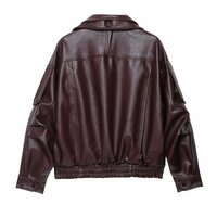 Brown leather heavy-sleeved cropped motorcycle jacket - Thumbnail 1